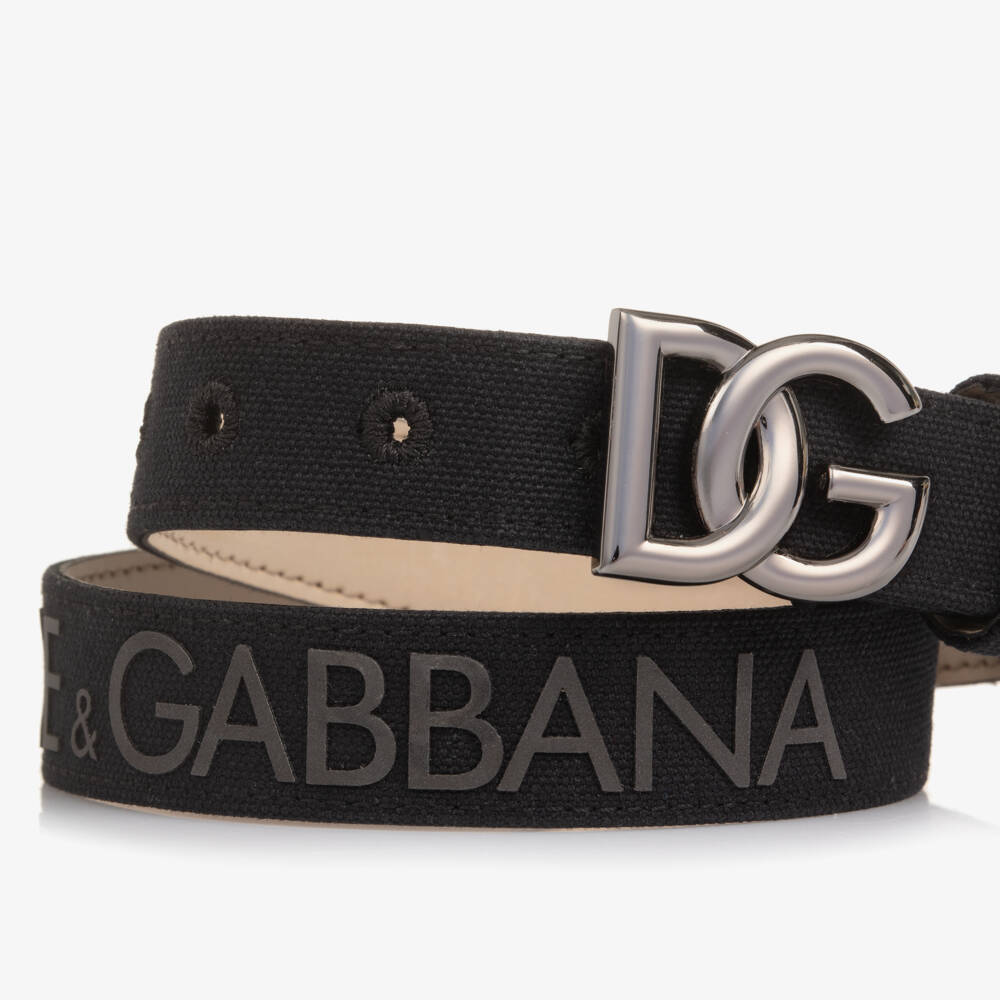 Dolce & Gabbana-Boys Black Canvas Logo Belt with DG Logo Buckle | Childrensalon Outlet