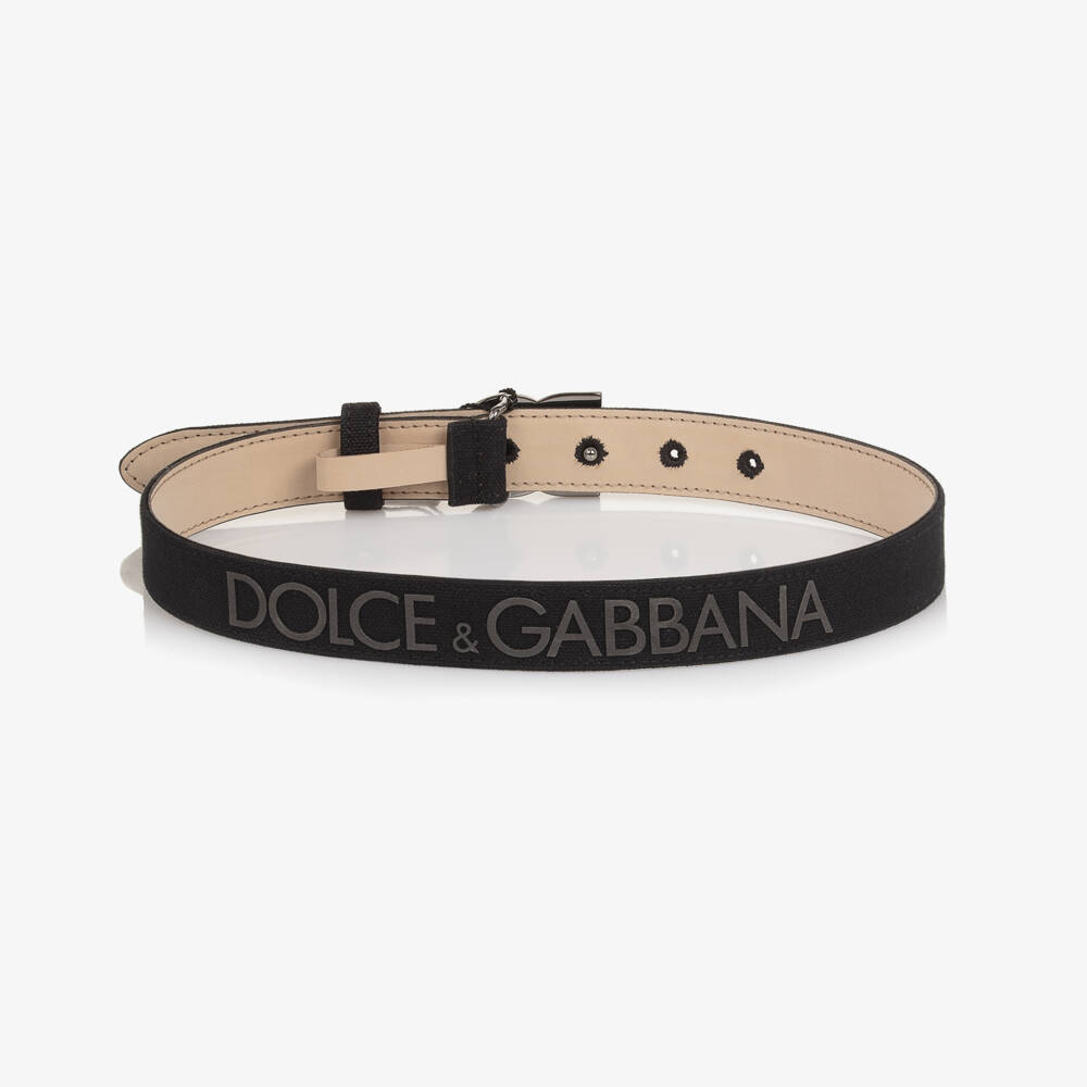 Dolce & Gabbana-Boys Black Canvas Logo Belt with DG Logo Buckle | Childrensalon Outlet