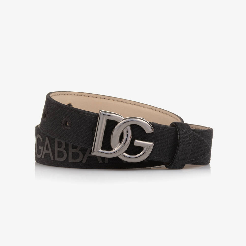 Dolce & Gabbana-Boys Black Canvas Logo Belt with DG Logo Buckle | Childrensalon Outlet