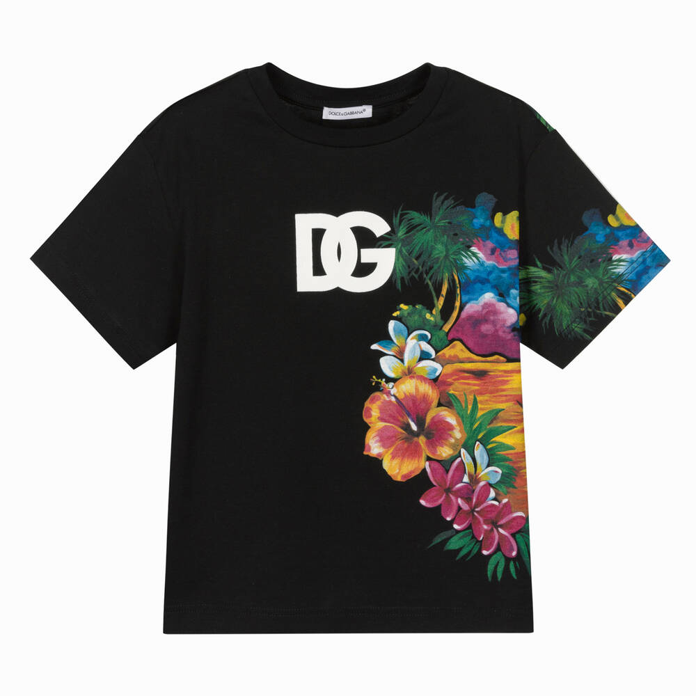 Dolce & Gabbana - Boys Black Cotton Hawaii Logo T-Shirt | Childrensalon