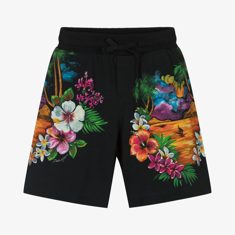 Dolce & Gabbana-Черные хлопковые шорты с цветами | Childrensalon Outlet