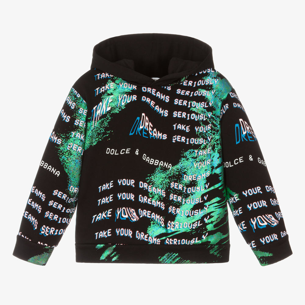 Dolce & Gabbana - Boys Black Cotton Logo Hoodie | Childrensalon