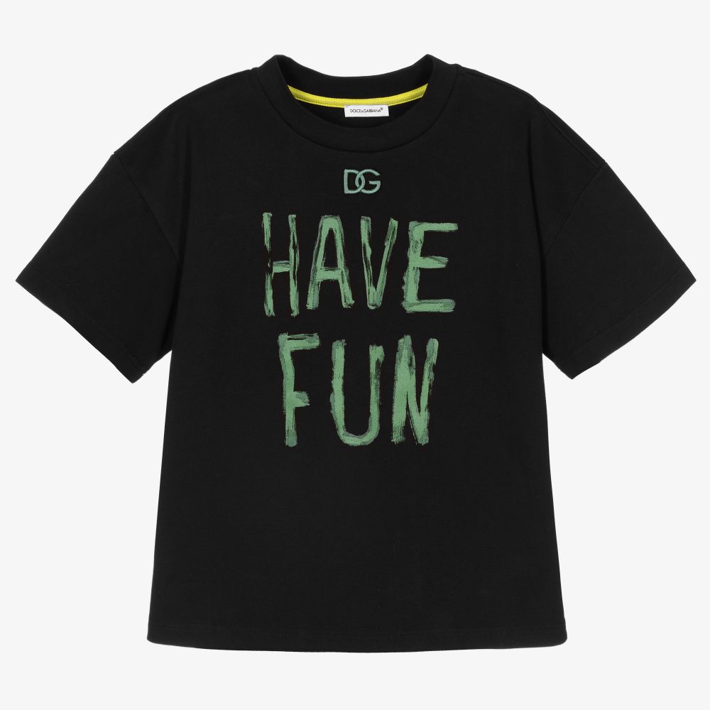 Dolce & Gabbana - Boys Black Cotton Logo T-Shirt | Childrensalon