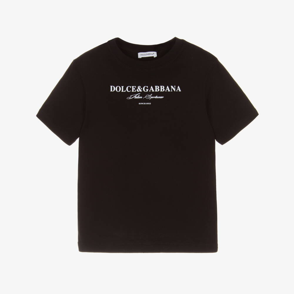 Dolce & Gabbana-Boys Black Cotton T-Shirt with Contrasting White Logo | Childrensalon Outlet