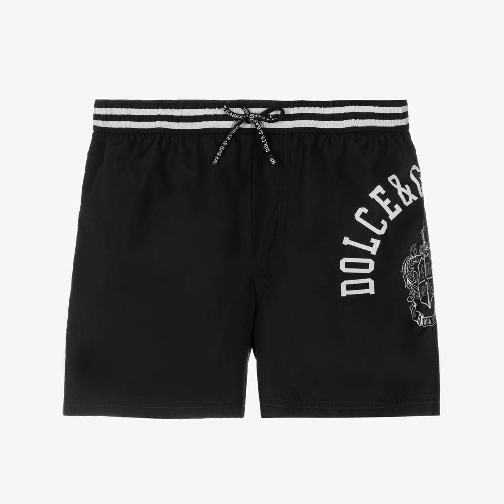 Dolce & Gabbana-Boys Black Crest Logo Swim Shorts | Childrensalon Outlet