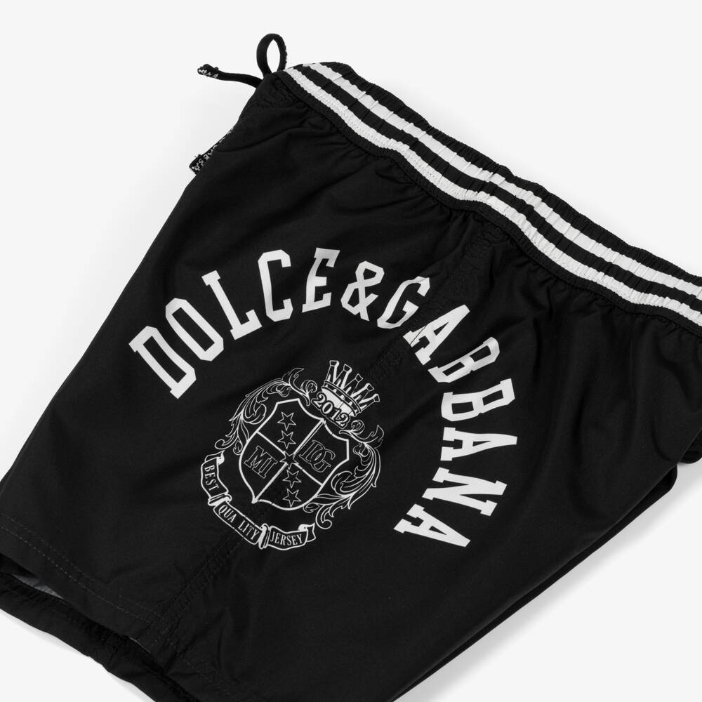 Dolce & Gabbana-Boys Black Crest Logo Swim Shorts | Childrensalon Outlet