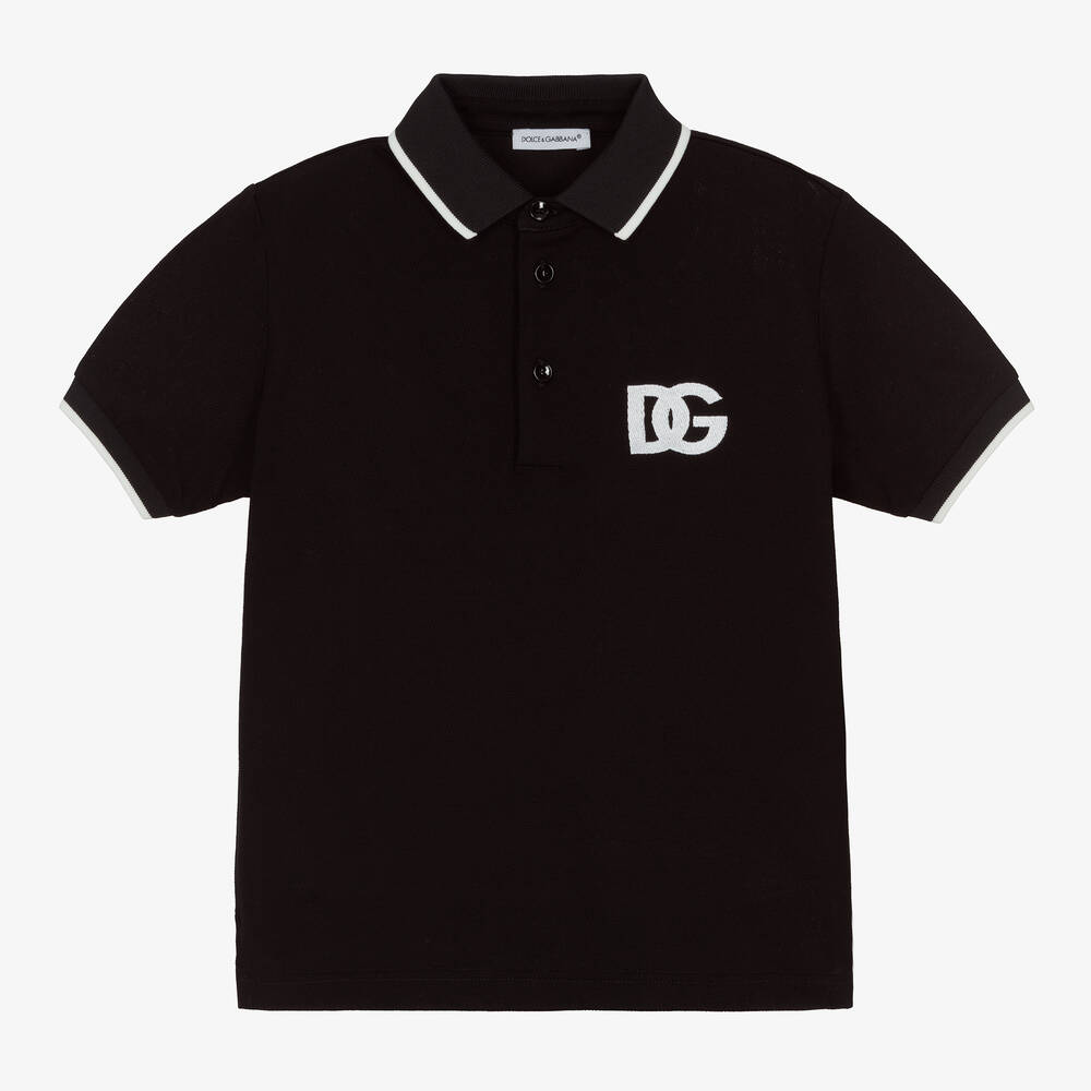 Dolce & Gabbana - Boys Black Crossover DG Polo Shirt | Childrensalon