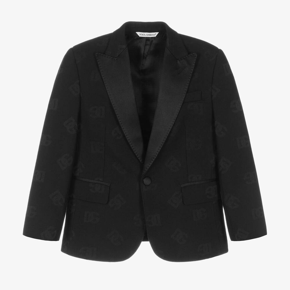 Dolce & Gabbana-Черный шерстяной блейзер с принтом DG | Childrensalon Outlet