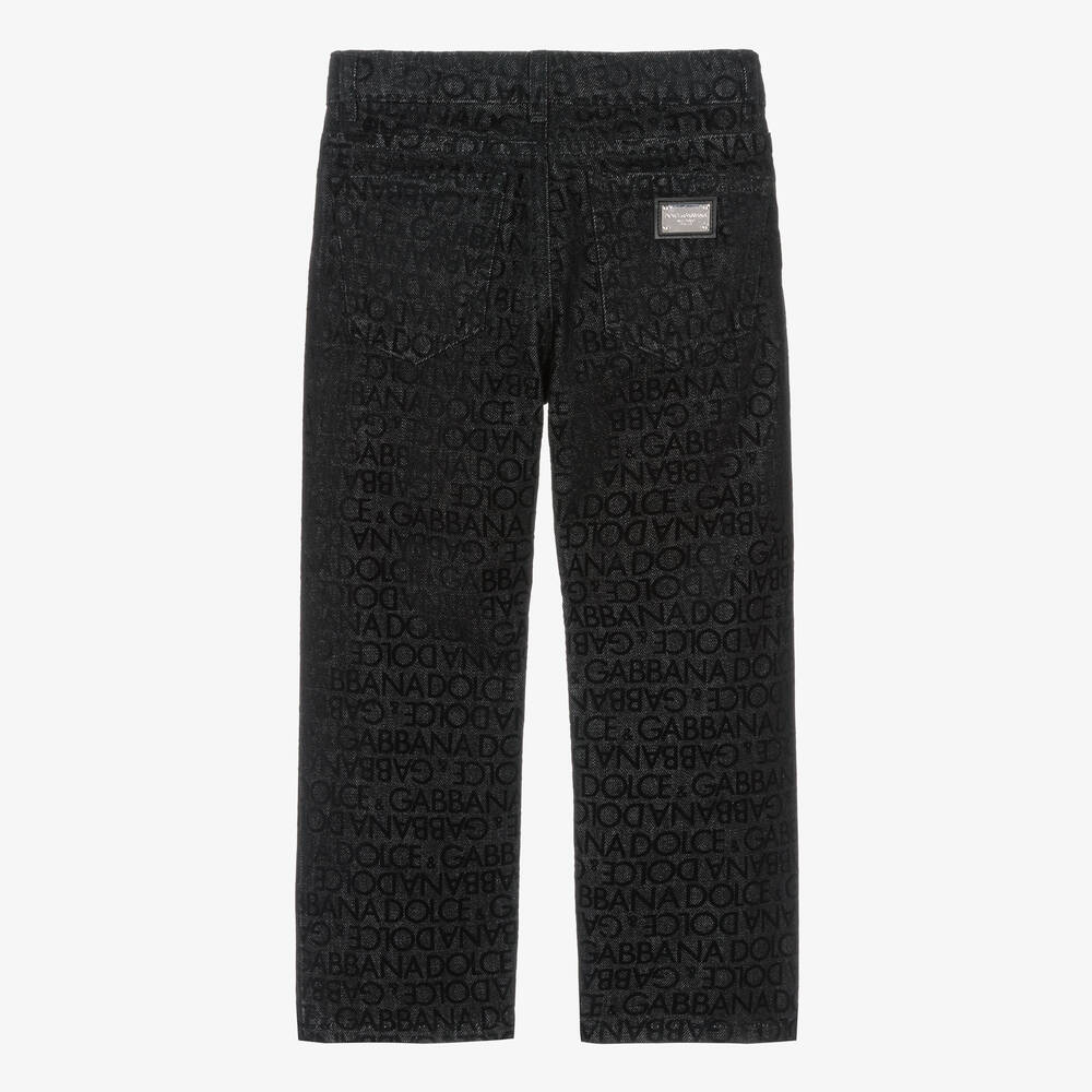 Dolce & Gabbana-Черные флокированные джинсы для мальчиков | Childrensalon Outlet
