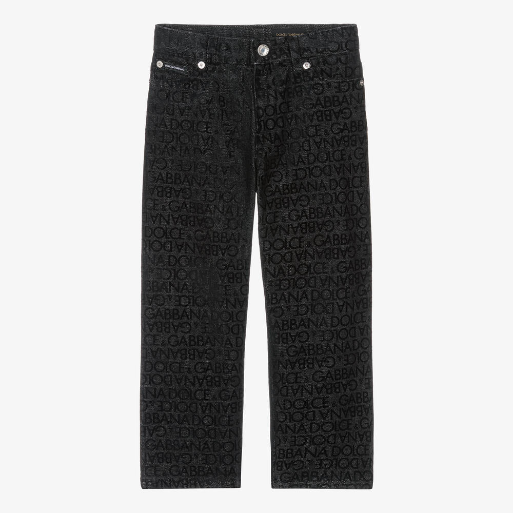 Dolce & Gabbana - Boys Black Denim Flocked Jeans  | Childrensalon