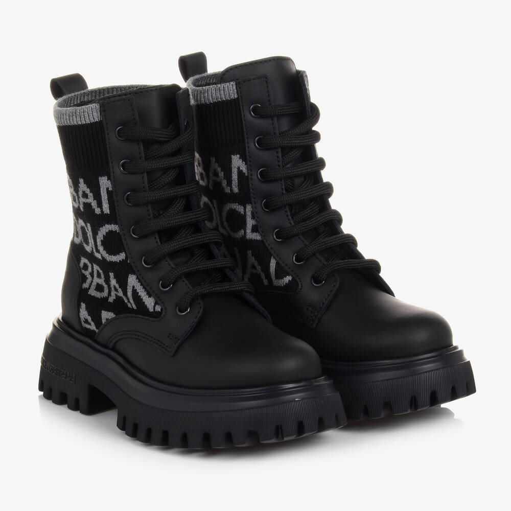 Dolce & Gabbana - Boys Black & Grey Leather Boots | Childrensalon