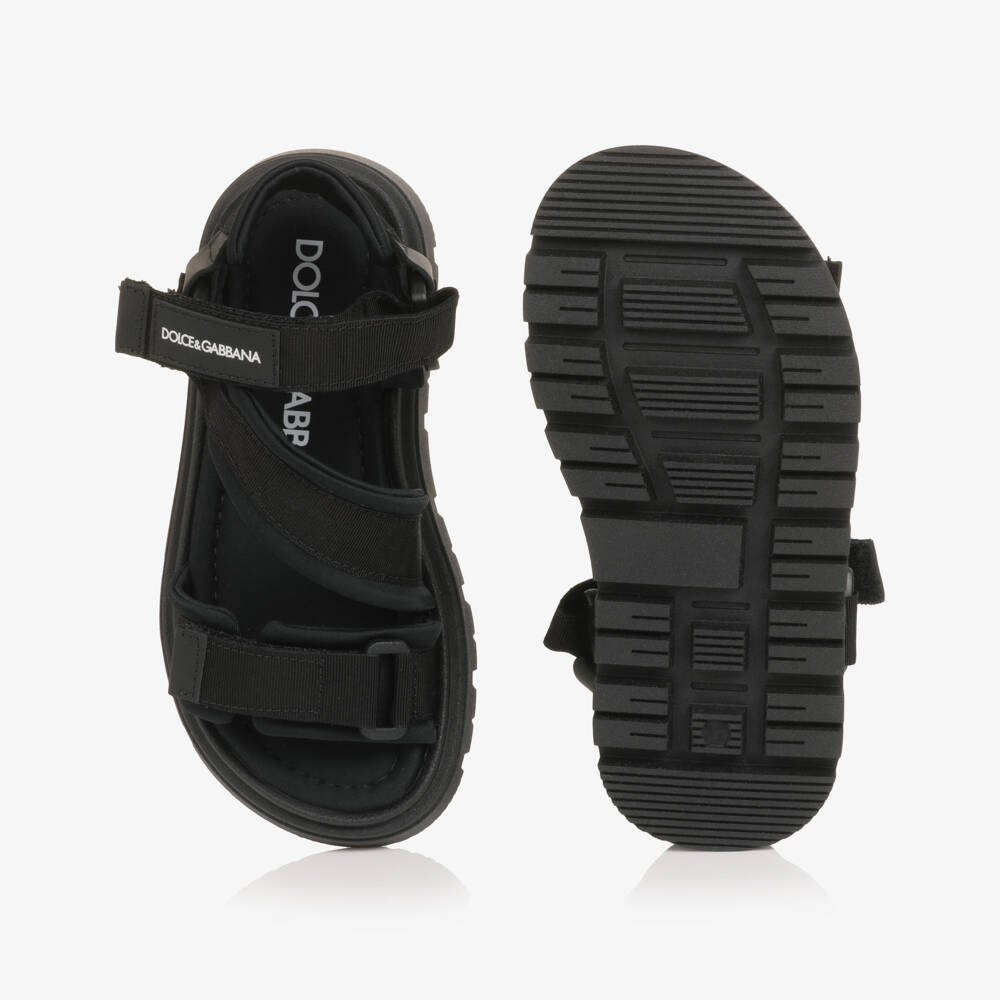 Dolce & Gabbana-Boys Black Grosgrain Velcro Strap Sandal | Childrensalon Outlet
