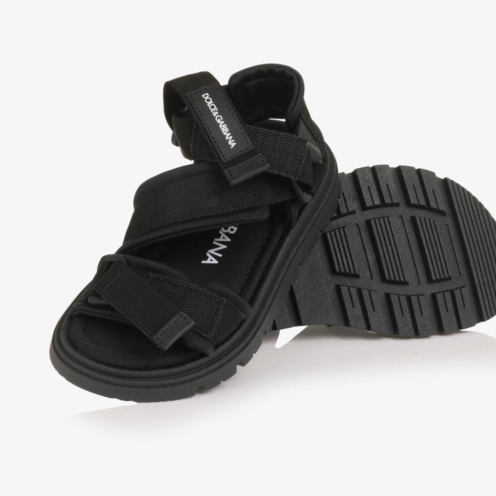 Dolce & Gabbana-Boys Black Grosgrain Velcro Strap Sandal | Childrensalon Outlet