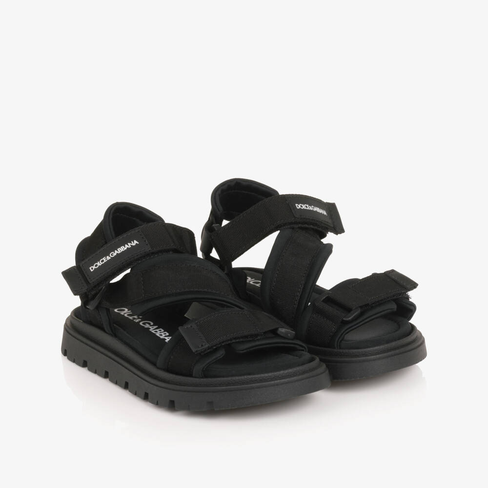 Dolce & Gabbana-Boys Black Grosgrain Velcro Strap Sandal | Childrensalon Outlet