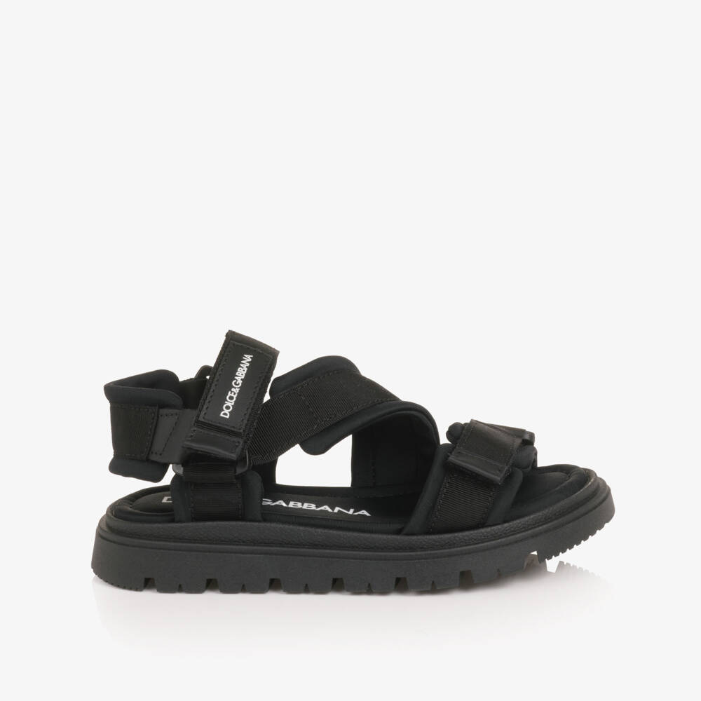 Dolce & Gabbana-Boys Black Grosgrain Velcro Strap Sandal | Childrensalon Outlet