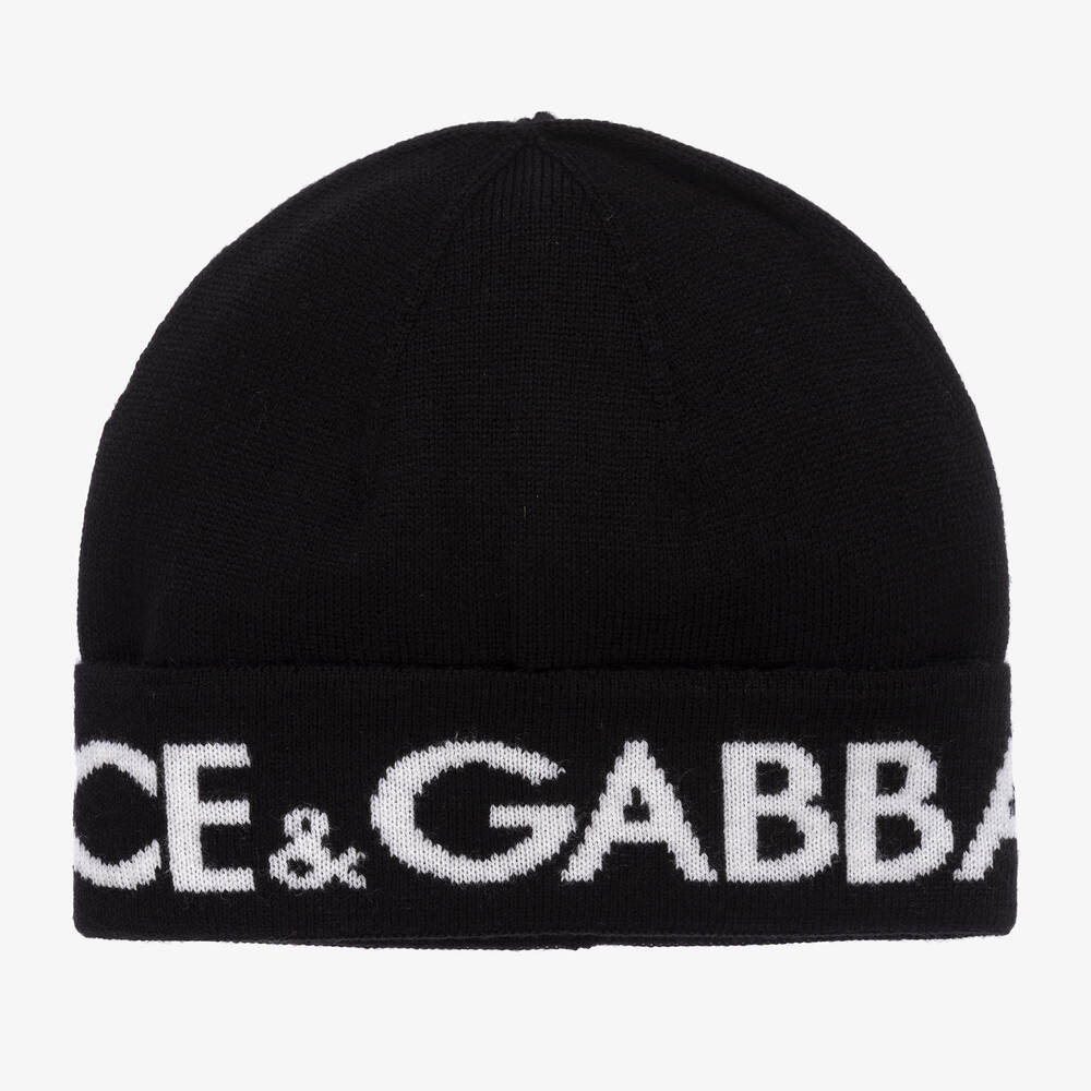 Dolce & Gabbana - قبعة بيني صوف بكر محبوك لون أسود للأولاد | Childrensalon
