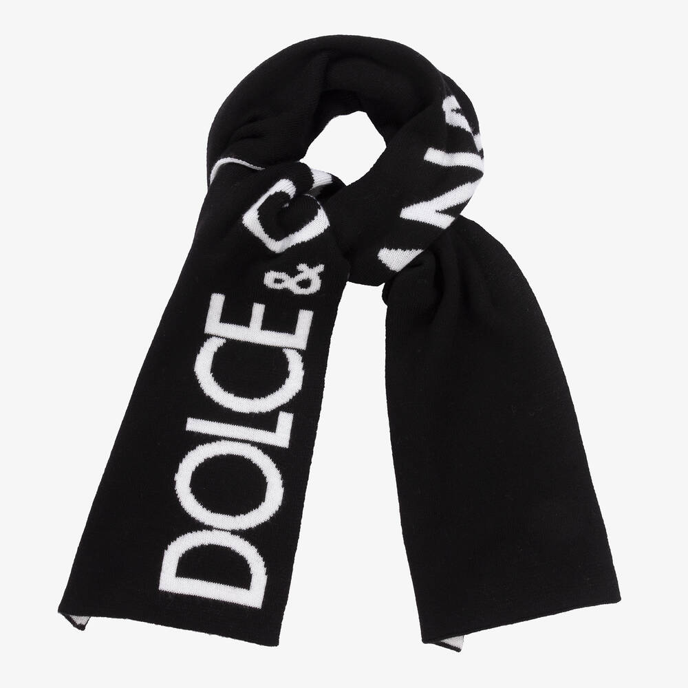 Dolce & Gabbana - سكارف صوف بكر محبوك لون أسود للأولاد | Childrensalon