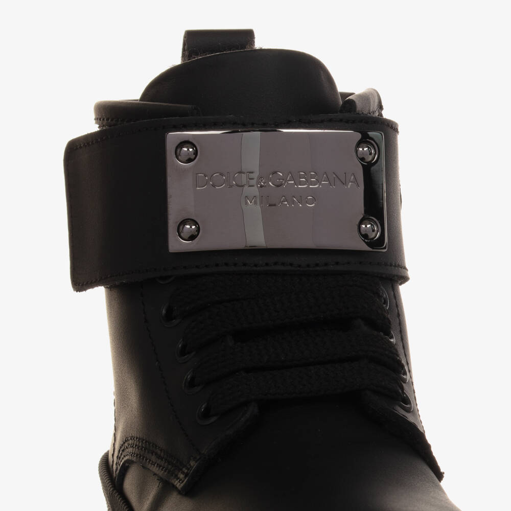 Dolce & Gabbana-Boys Black Leather Ankle Boots | Childrensalon Outlet