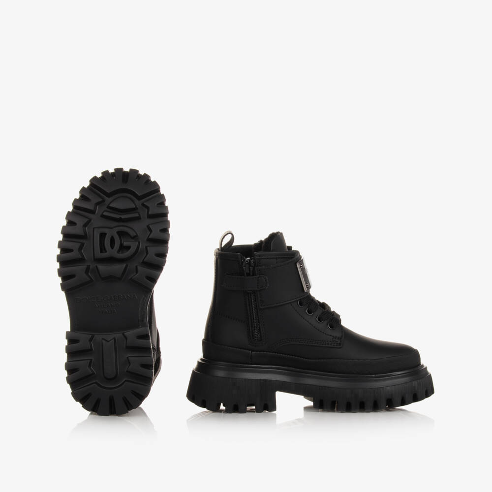 Dolce & Gabbana-Boys Black Leather Ankle Boots | Childrensalon Outlet