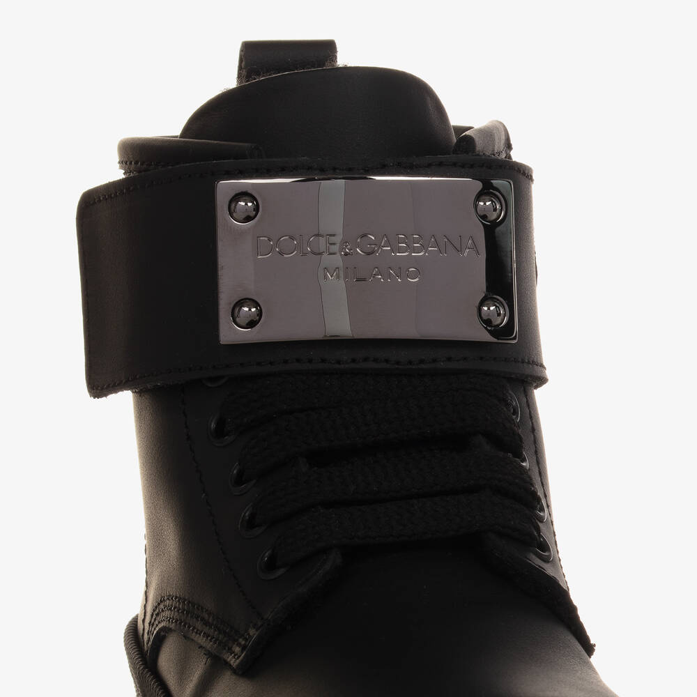 دولتشي آند غابانا-بوت للكاحل جلد لون أسود للأولاد | Childrensalon Outlet