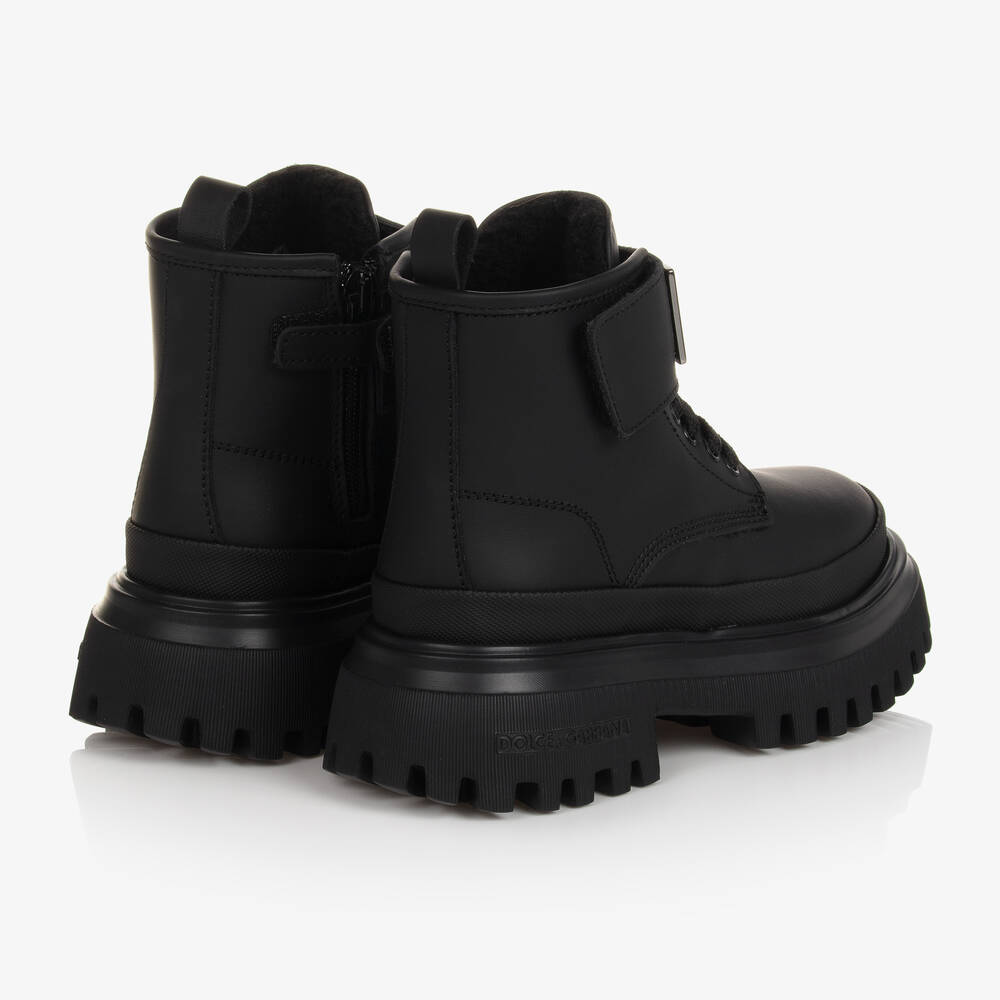 دولتشي آند غابانا-بوت للكاحل جلد لون أسود للأولاد | Childrensalon Outlet