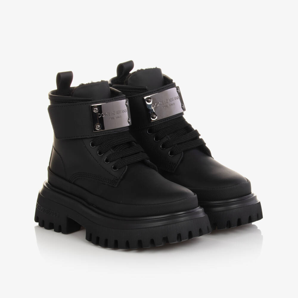 Dolce & Gabbana-بوت للكاحل جلد لون أسود للأولاد | Childrensalon Outlet