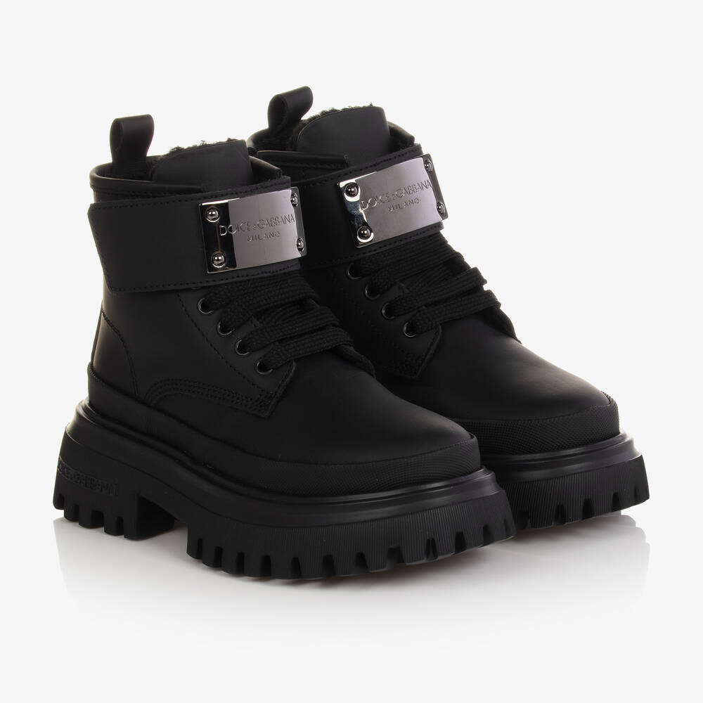 Dolce & Gabbana - Schwarze Lederstiefeletten | Childrensalon