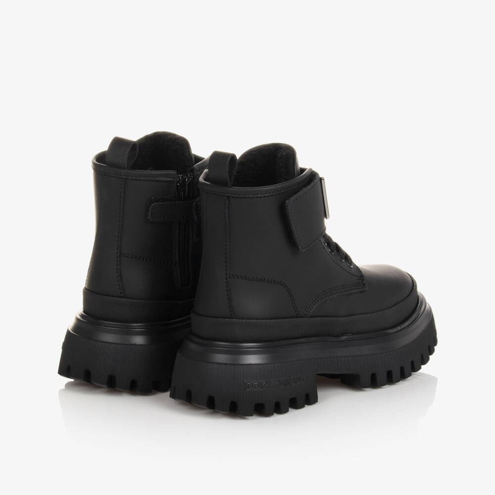 Dolce & Gabbana-Boys Black Leather Ankle Boots | Childrensalon Outlet