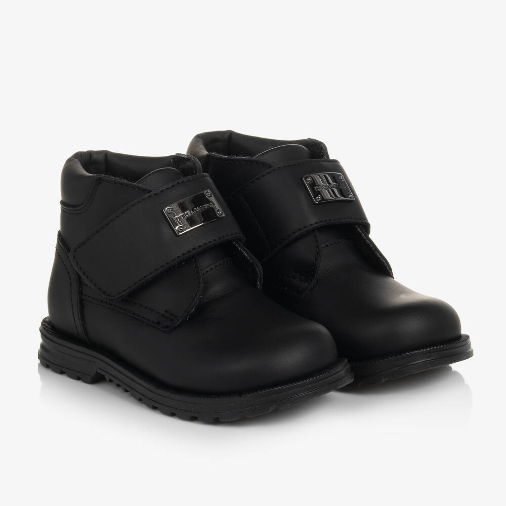 Dolce & Gabbana - Boys Black Leather Ankle Boots | Childrensalon