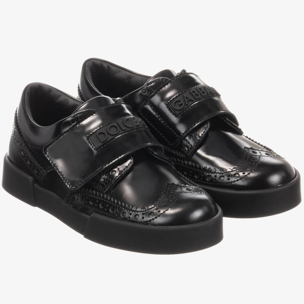 Dolce & Gabbana - حذاء بروغ جلد لون أسود للأولاد | Childrensalon