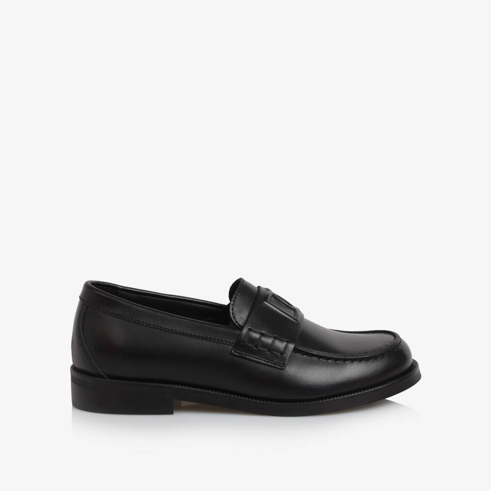 Dolce & Gabbana-Boys Black Leather DG Logo Loafers | Childrensalon Outlet