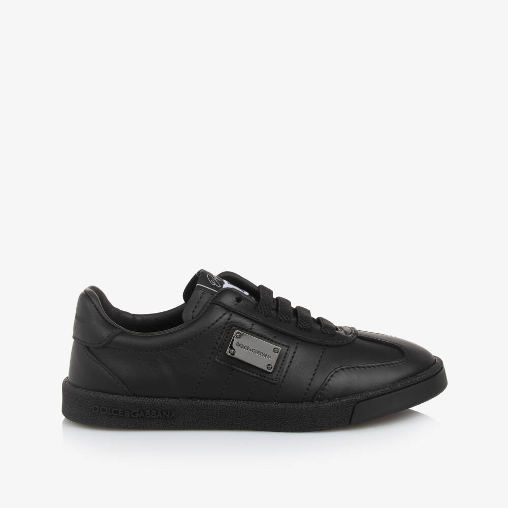 Dolce & Gabbana-Boys Black Leather Logo Trainers | Childrensalon Outlet