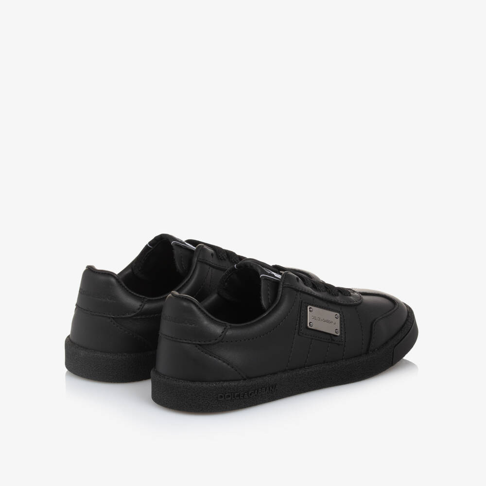 Dolce & Gabbana-Boys Black Leather Logo Trainers | Childrensalon Outlet