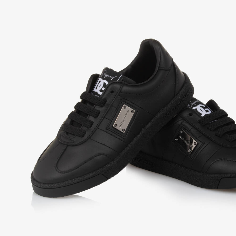 Dolce & Gabbana-Boys Black Leather Logo Trainers | Childrensalon Outlet