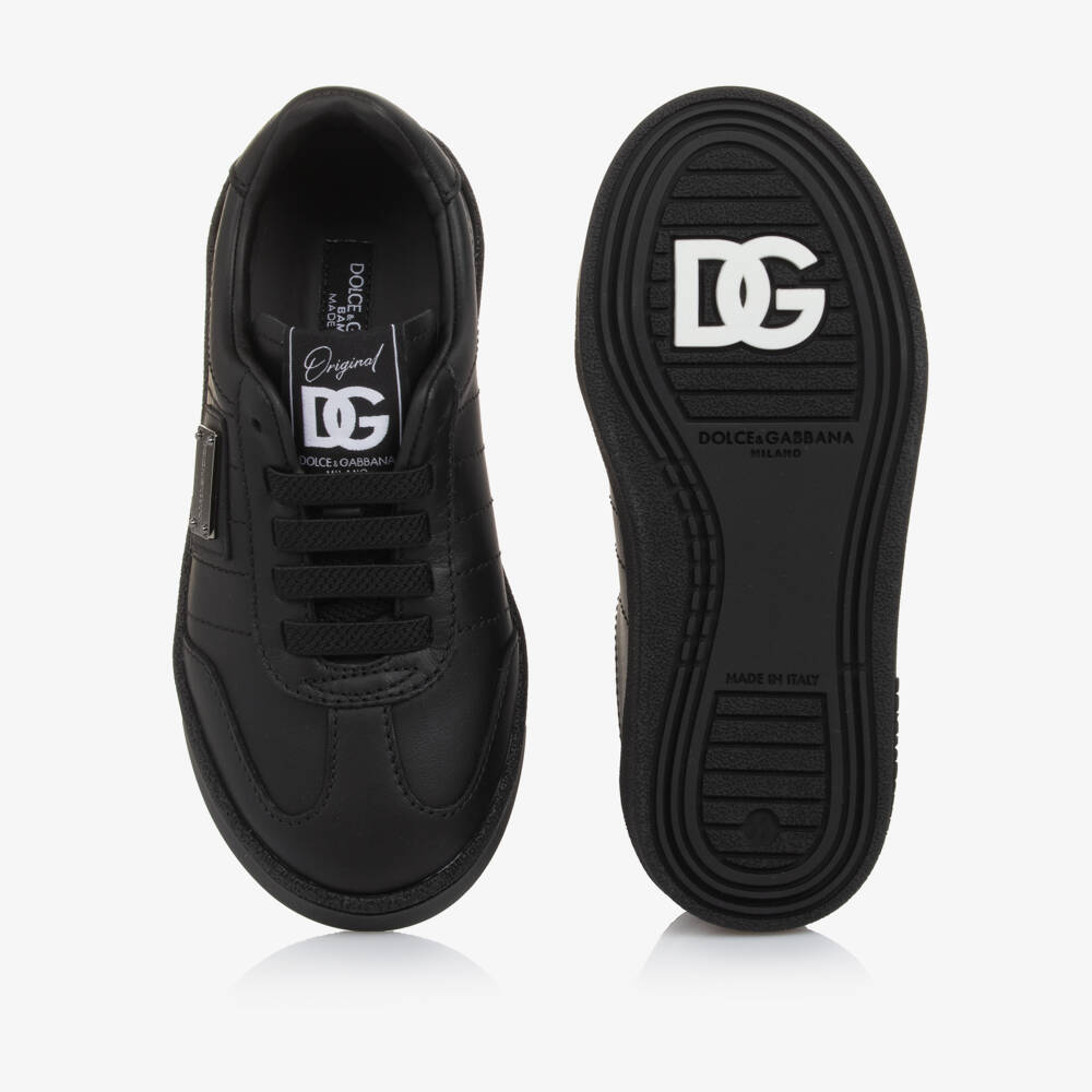 Dolce & Gabbana-Boys Black Leather Logo Trainers | Childrensalon Outlet