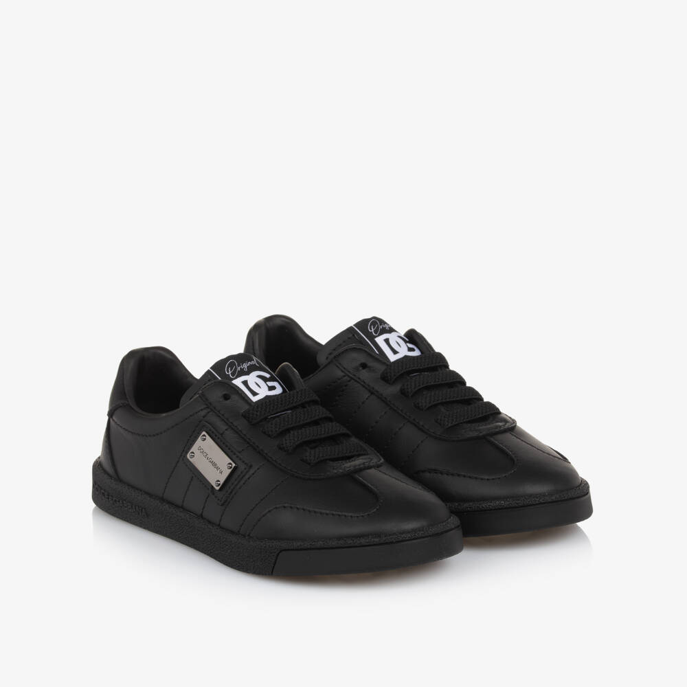 Dolce & Gabbana-Boys Black Leather Logo Trainers | Childrensalon Outlet