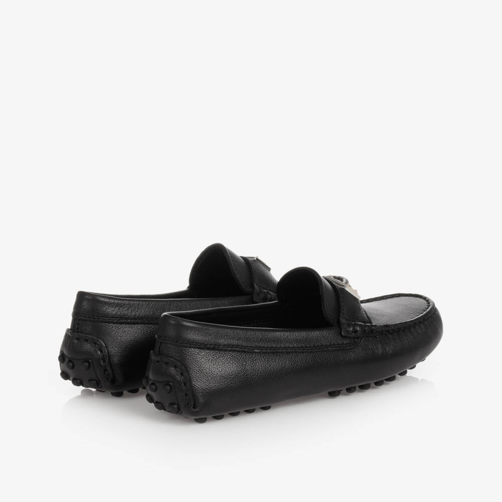 Dolce & Gabbana-Boys Black Leather Moccasins | Childrensalon Outlet