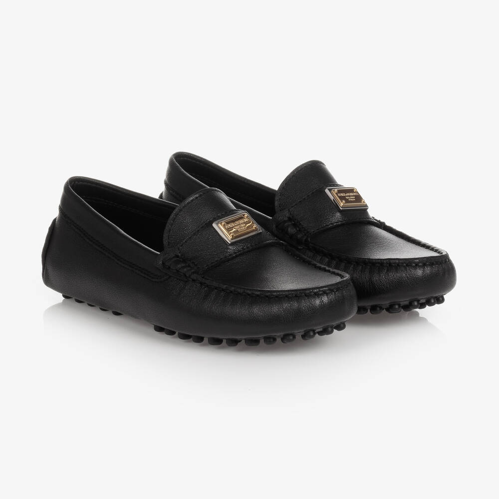 Dolce & Gabbana - حذاء موكاسين جلد لون أسود للأولاد | Childrensalon