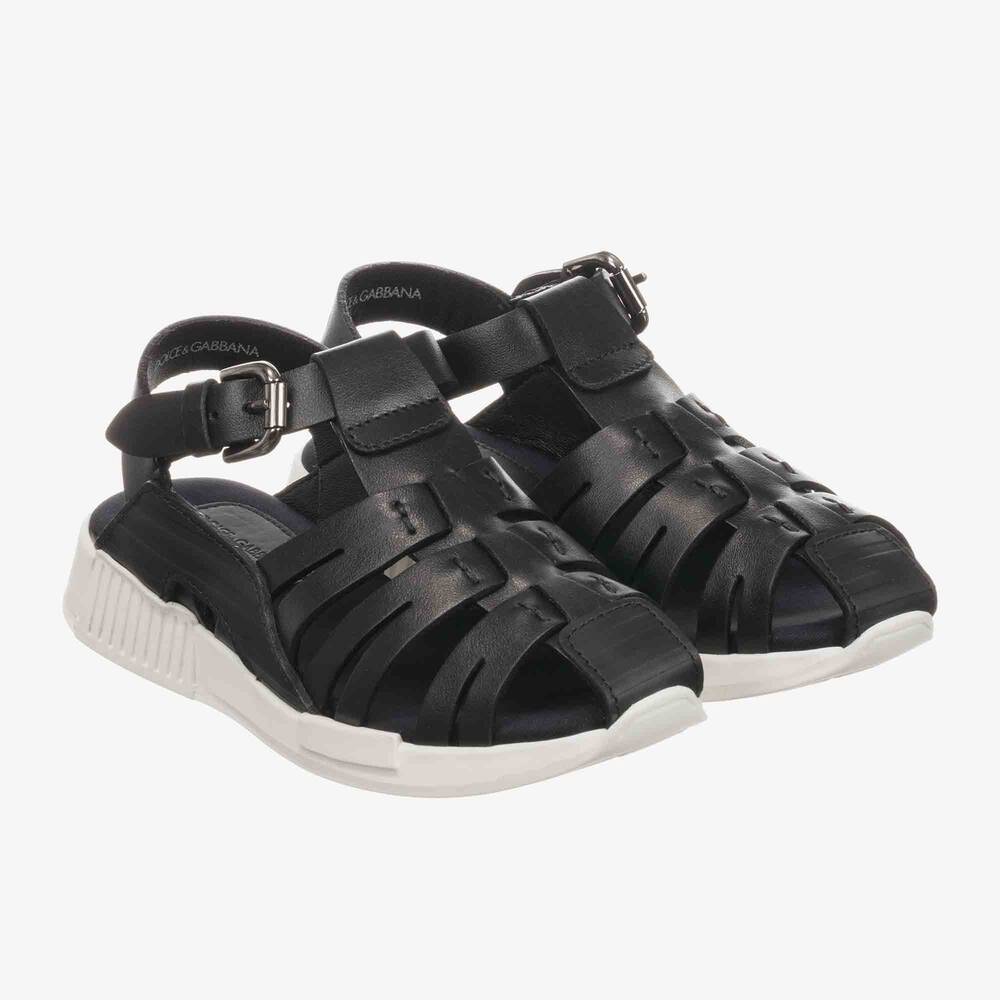 Dolce & Gabbana - Boys Black Leather Sandals | Childrensalon