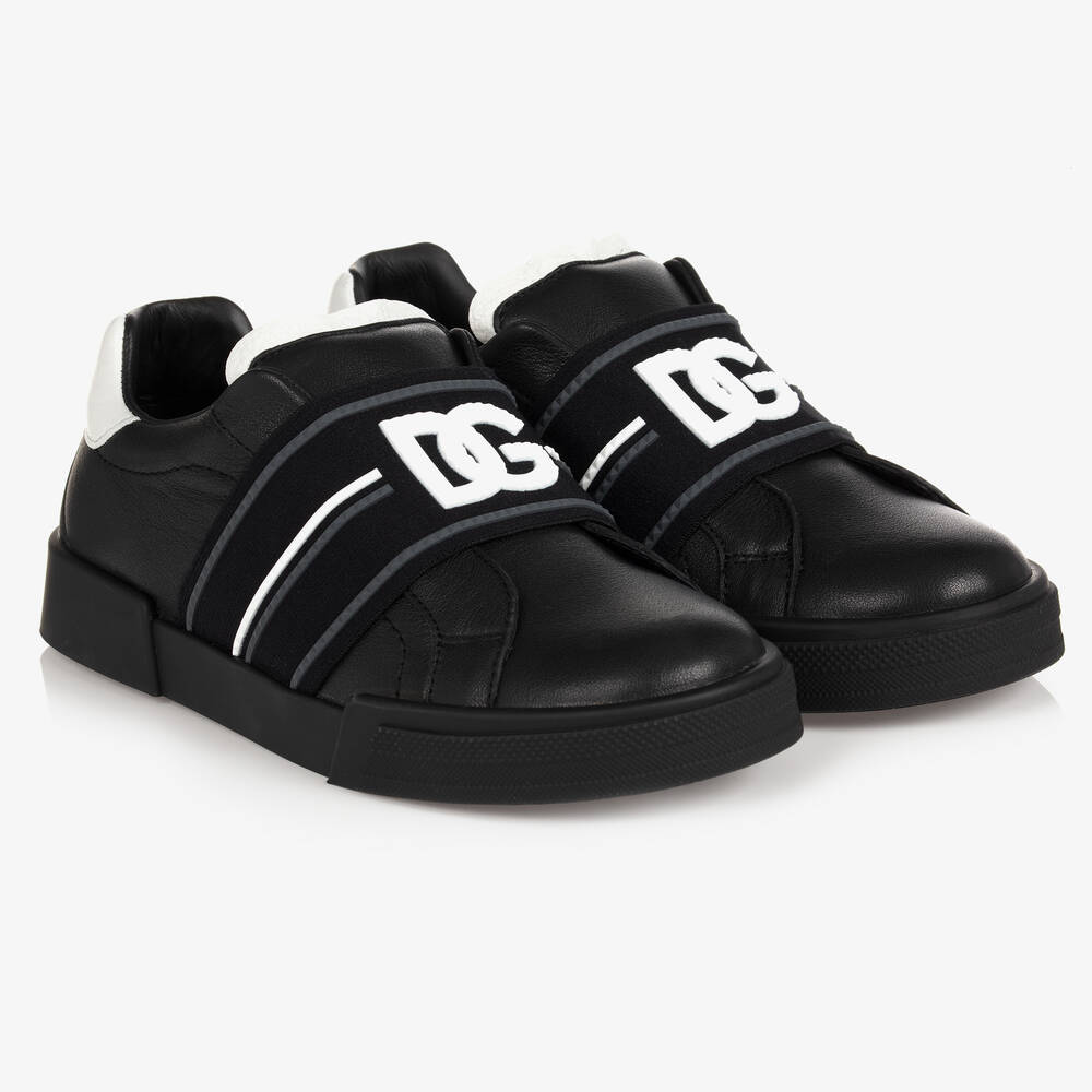 Dolce & Gabbana - Boys Black Leather Trainers | Childrensalon
