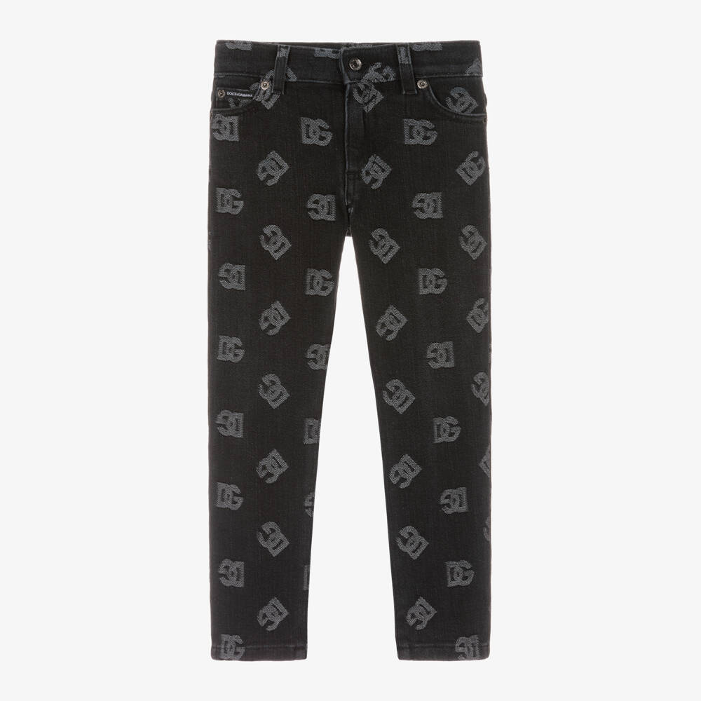 Dolce & Gabbana-Boys Black Monogram Denim Trousers | Childrensalon Outlet