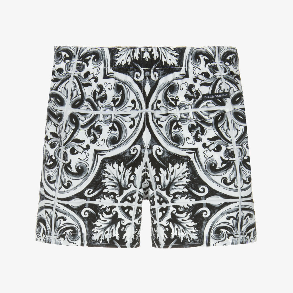 Dolce & Gabbana-Boys Black Patterned Swim Shorts | Childrensalon Outlet