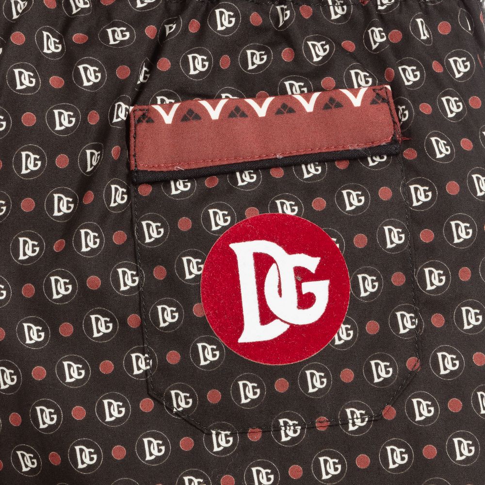Dolce & Gabbana-شورت قطن بوبلين لون أسود وأحمر للأولاد | Childrensalon Outlet