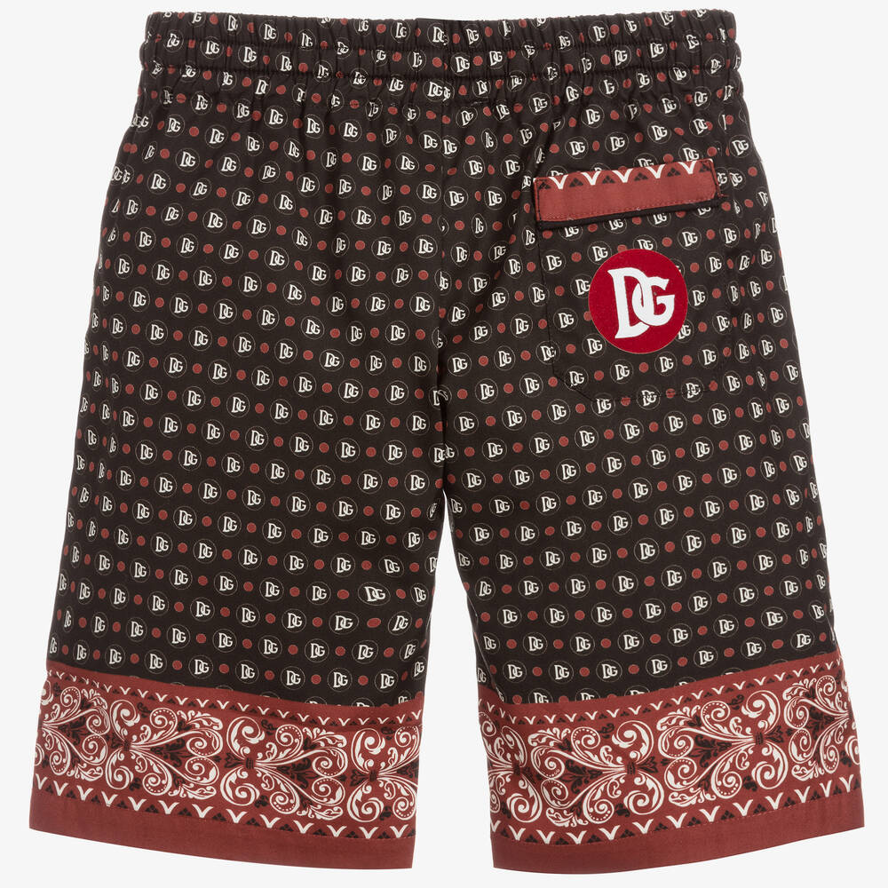 Dolce & Gabbana-شورت قطن بوبلين لون أسود وأحمر للأولاد | Childrensalon Outlet