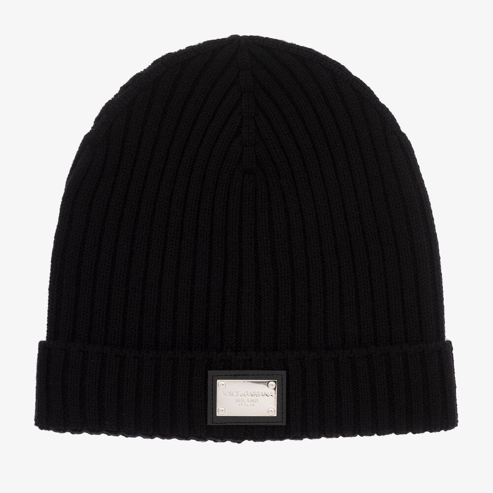 Dolce & Gabbana - Schwarze gerippte Wollstrick-Beanie | Childrensalon