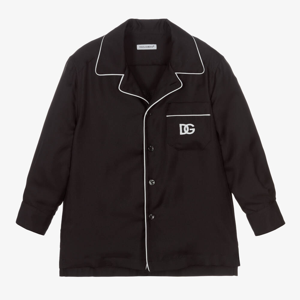 Dolce & Gabbana - Boys Black Silk Logo Shirt | Childrensalon