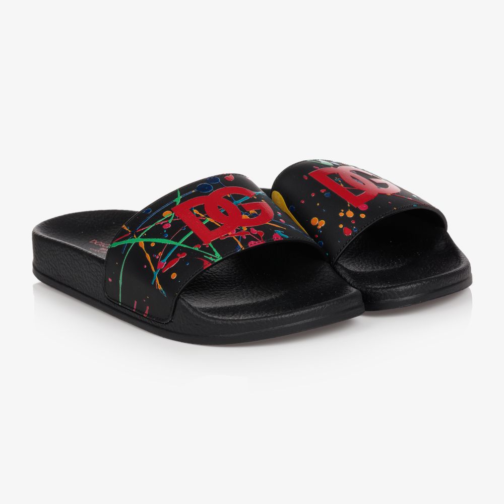 Dolce & Gabbana - Boys Black Splash Sliders | Childrensalon