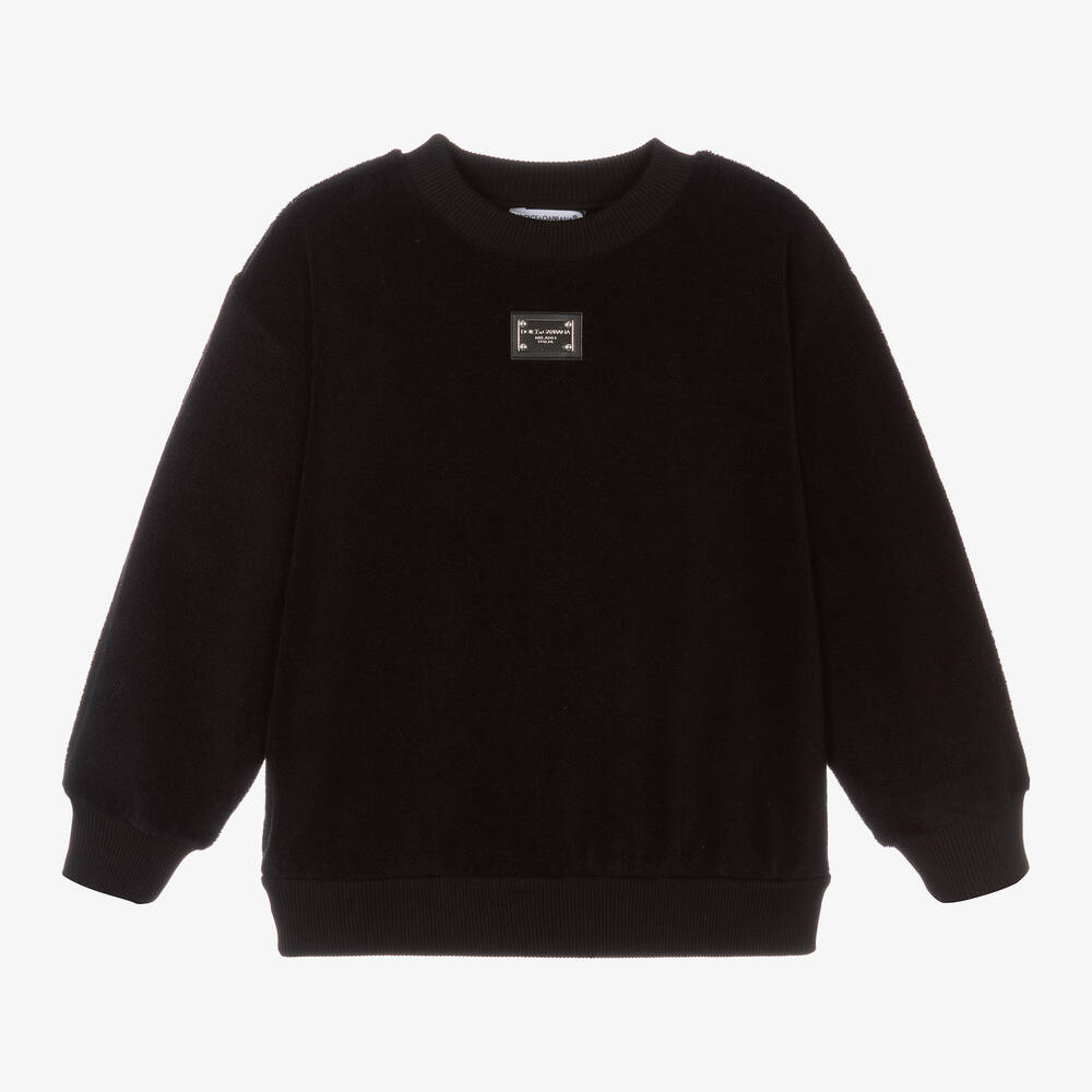 Dolce & Gabbana - Boys Black Terry Cotton Logo Sweatshirt | Childrensalon