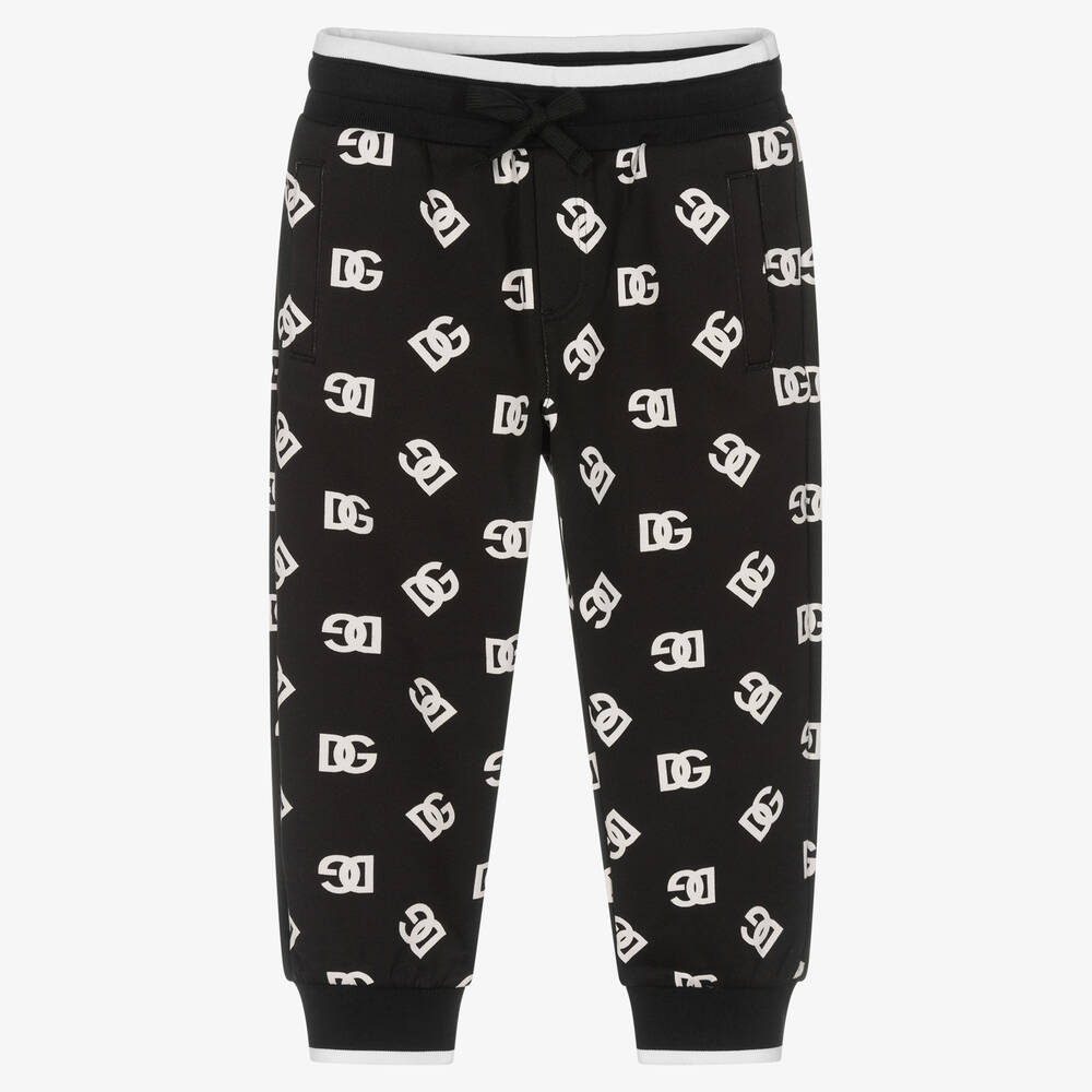 Dolce & Gabbana-Boys Black & White Cotton DG Logo Joggers | Childrensalon Outlet