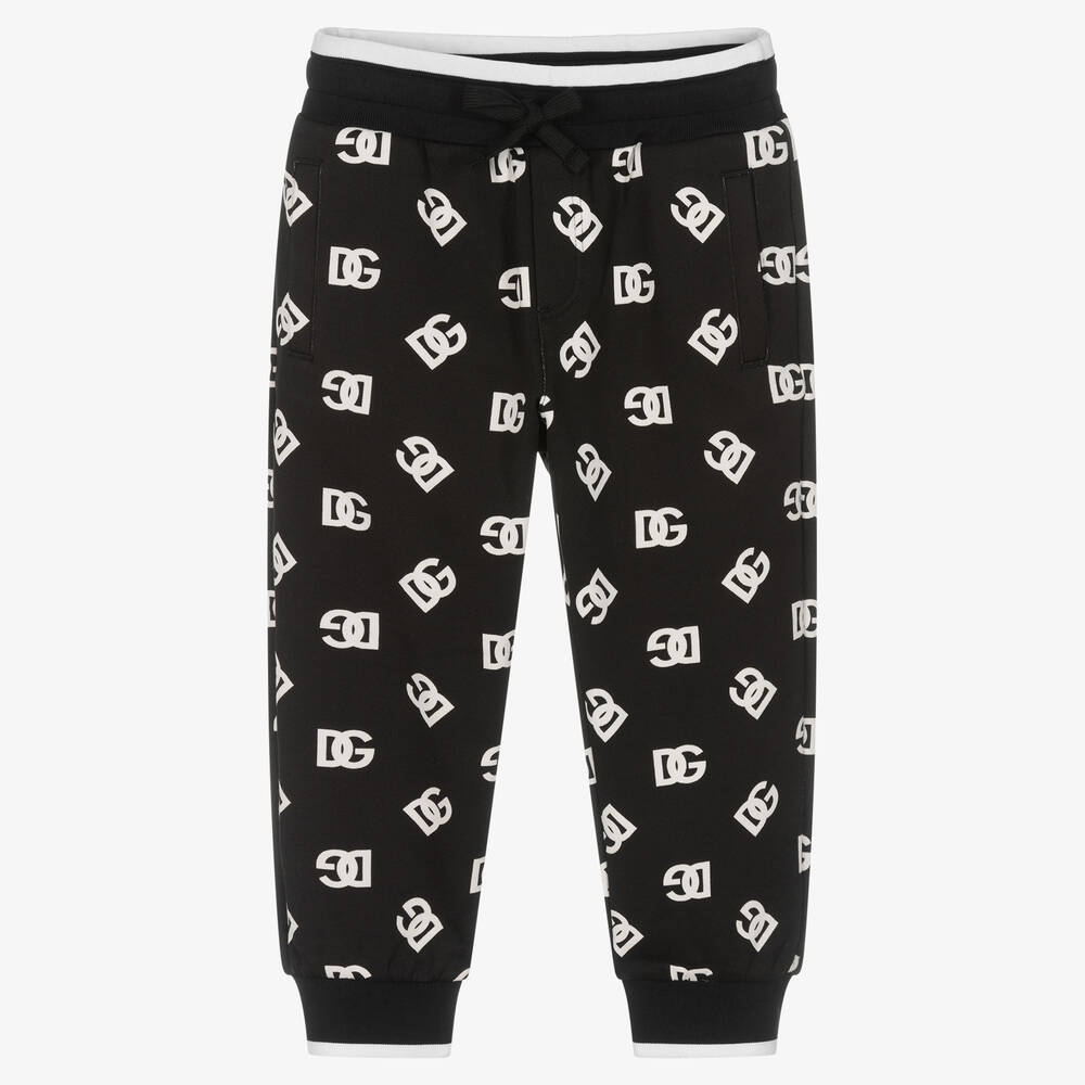 Dolce & Gabbana - Boys Black & White Cotton DG Logo Joggers | Childrensalon